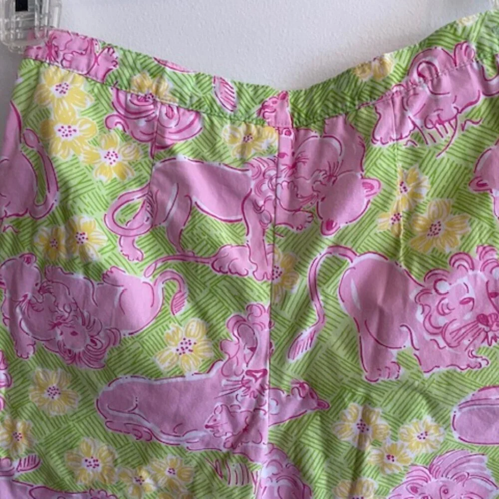 LILLY PULITZER Lion Cub Loungin' Lions  Pink Green Elastic Waist Pants G…